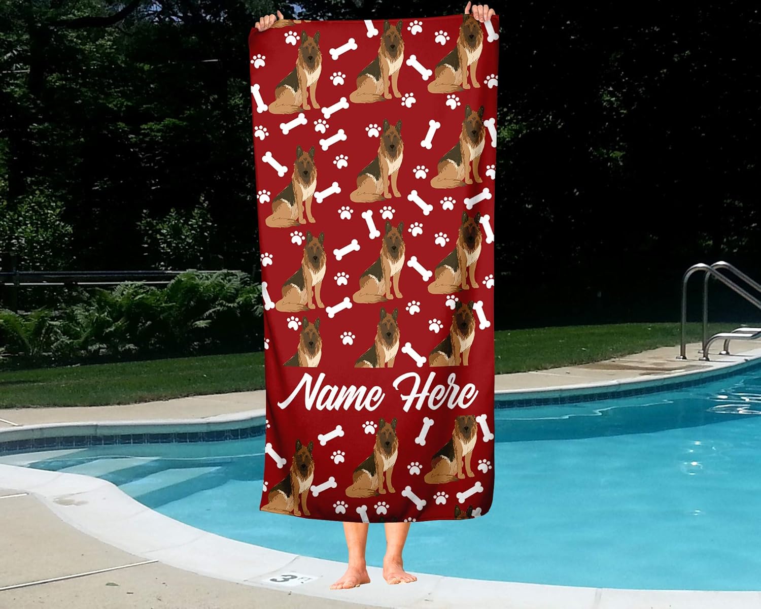 Personalized Brown German Shepherd Beach Bath Towel - Large Medium