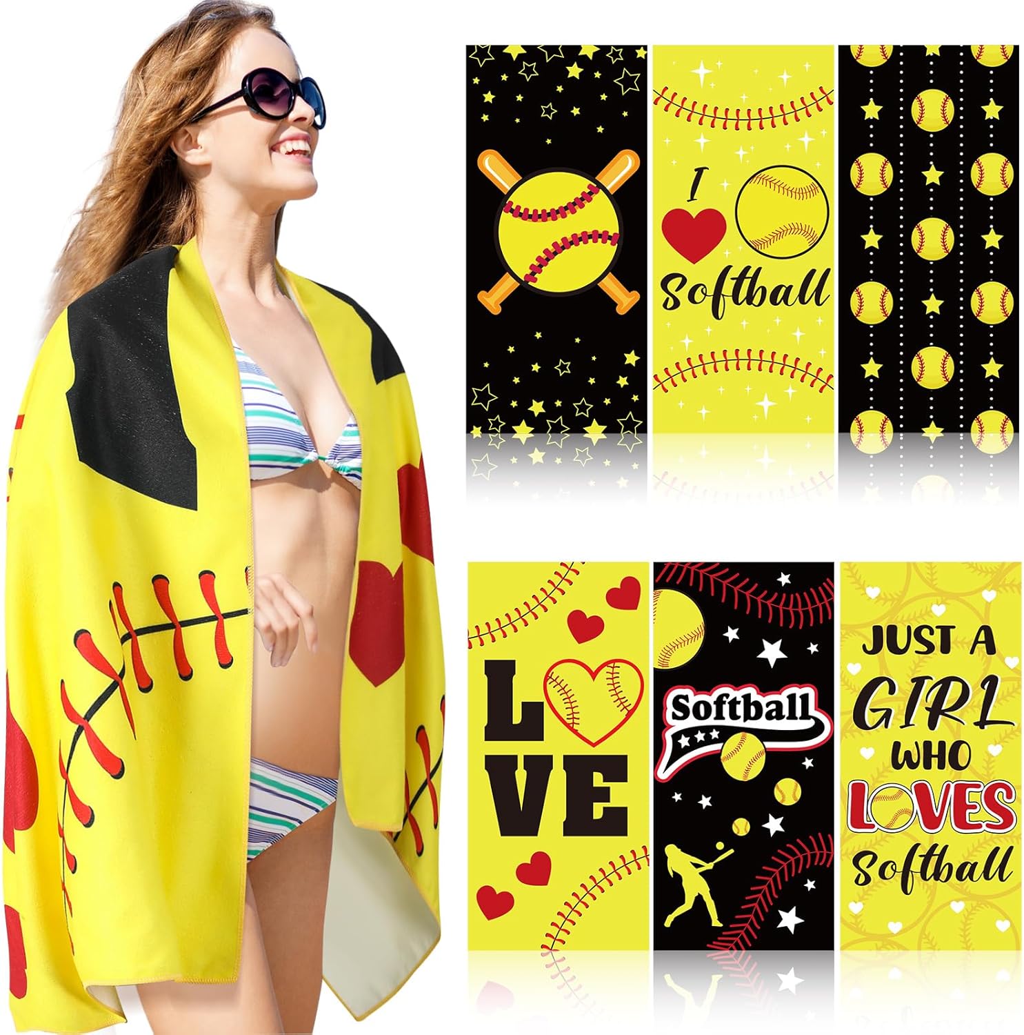 Moukeren 6 Pack Softball Beach Towels - Quick Drying Microfiber