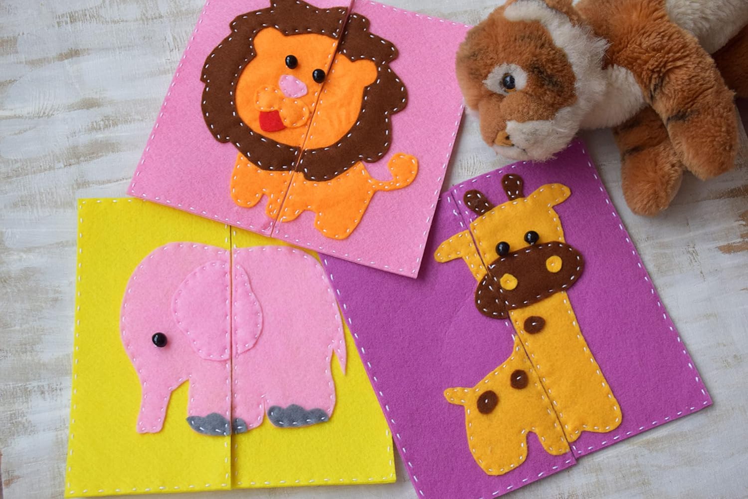 Felt Puzzle Set of 3 African Animals for Kids