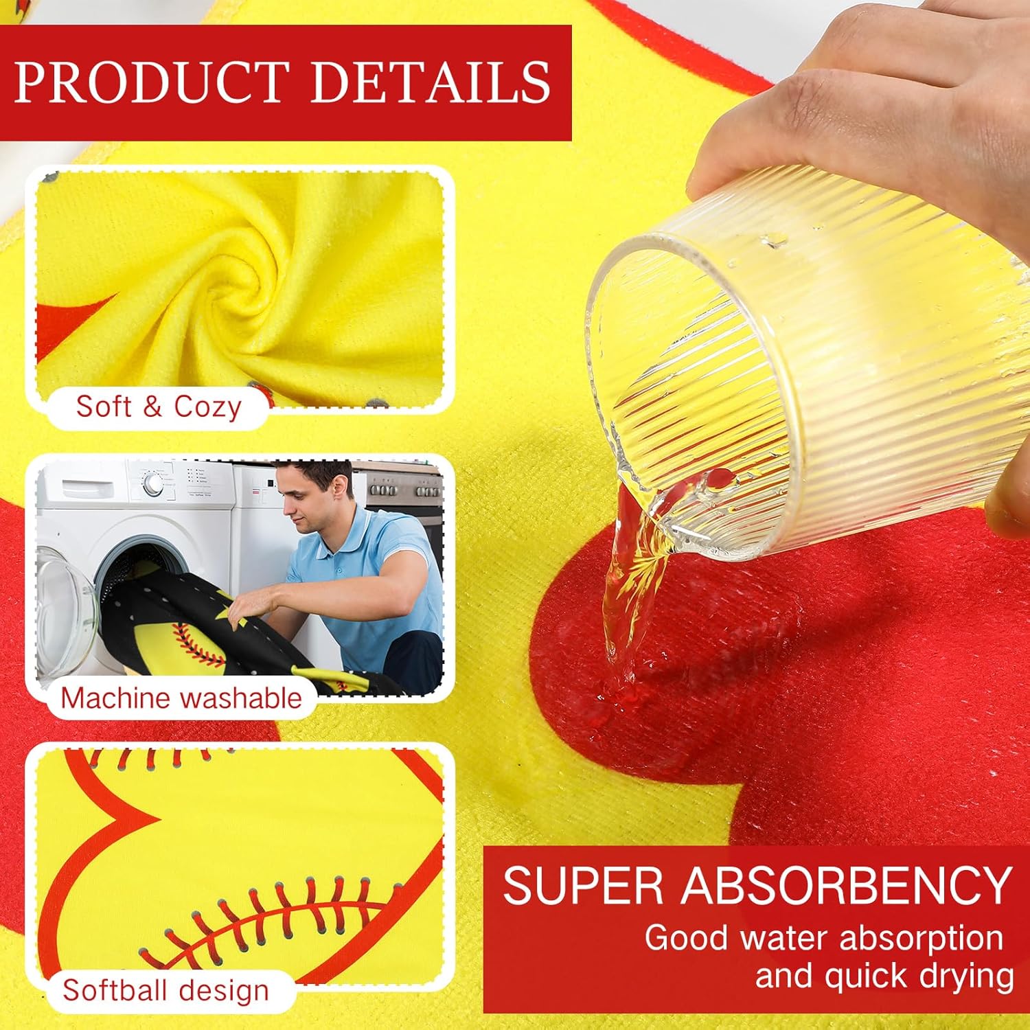 Moukeren 6 Pack Softball Beach Towels - Quick Drying Microfiber