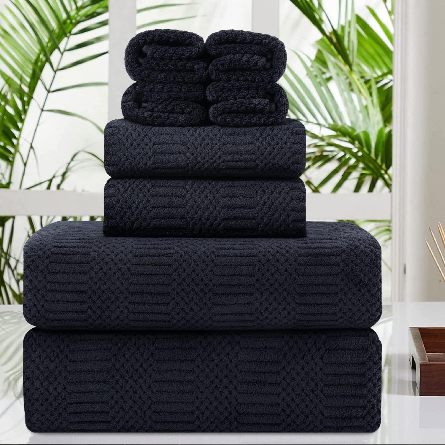 8 Piece Oversized Black Towel Set for Home Hotel Spa