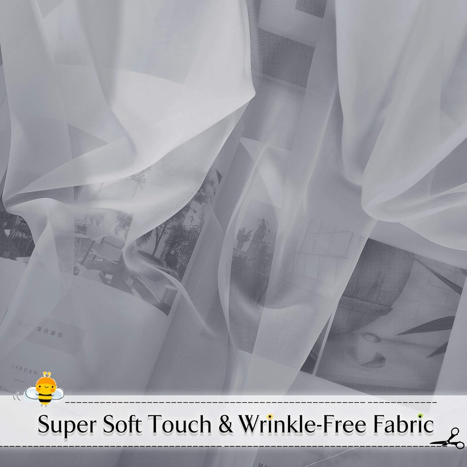 RYB HOME Sheer Curtains Valance 2 Panels 60x216 Inch Dove Grey