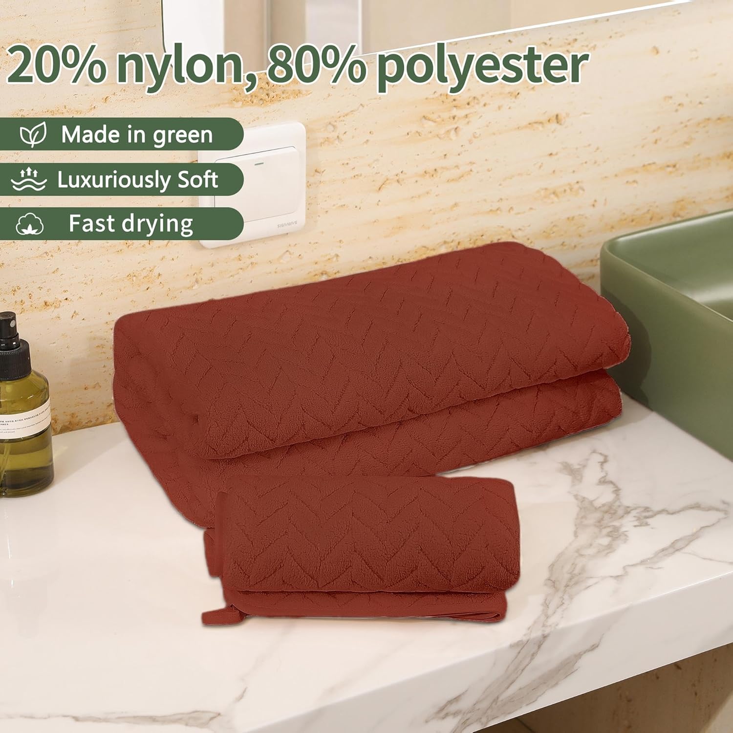 ANNEXLAB Luxury Microfiber Towel Set 6 Piece Rose Red