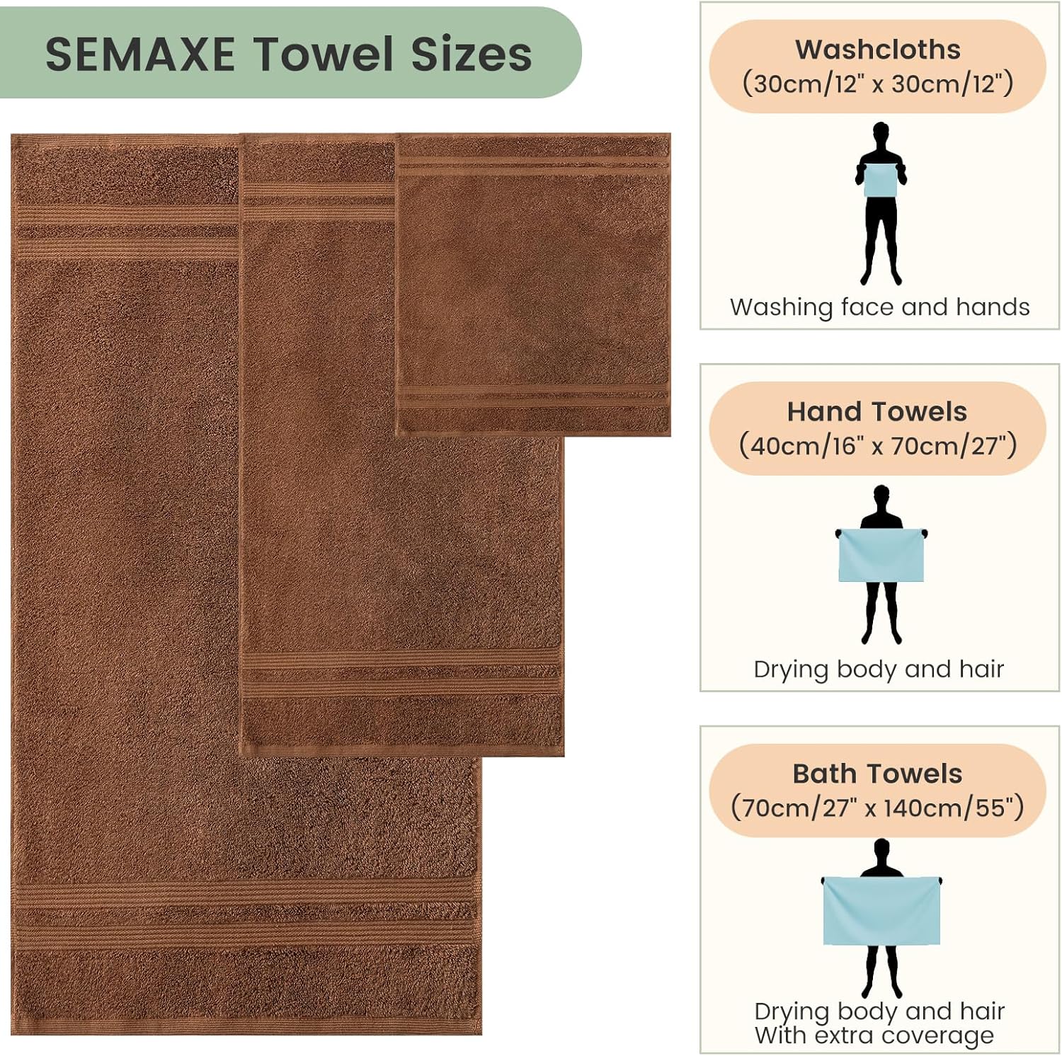SEMAXE 6-Piece Towel Set Cafe Brown 600GSM 100 Cotton