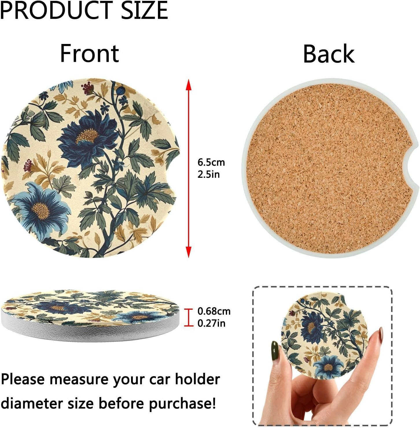 Takiito Wild Flower Car Cup Holder Coasters 2 Pack