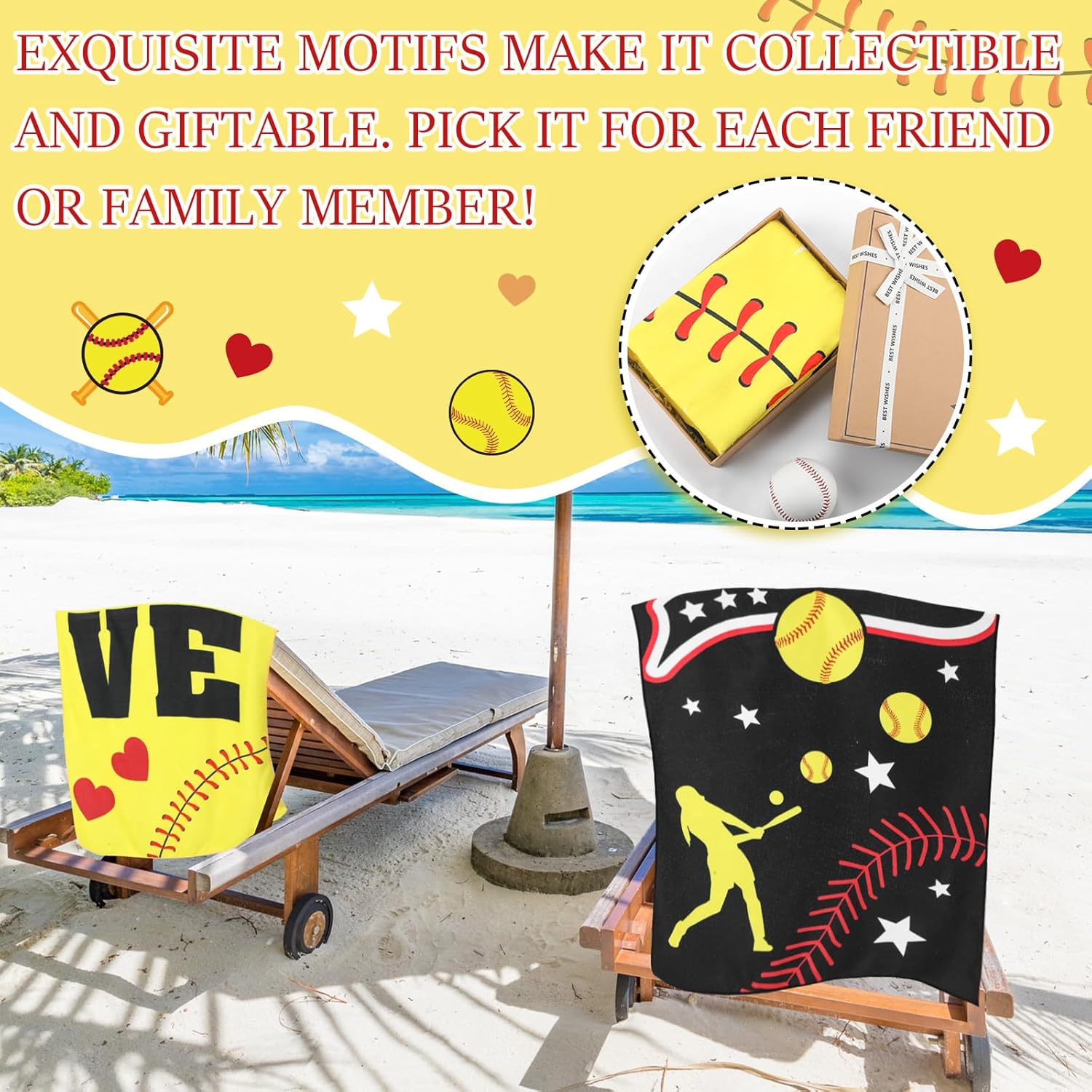 Moukeren 6 Pack Softball Beach Towels - Quick Drying Microfiber