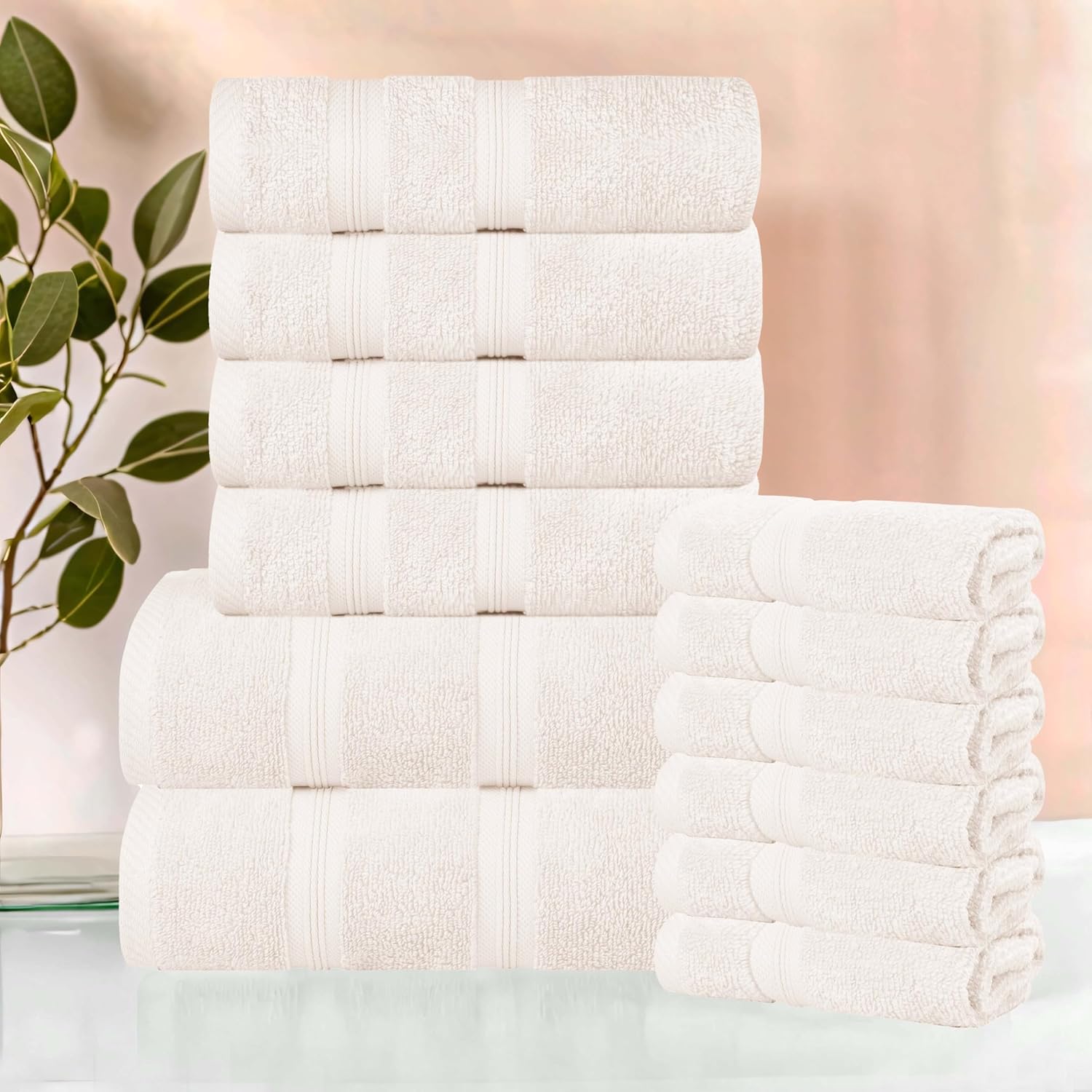 Superior 12-Piece Cotton Towel Set Ivory 1