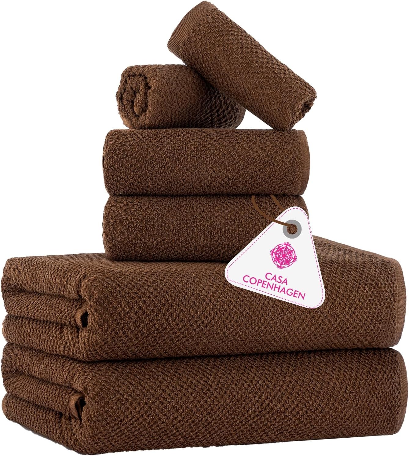 CASA COPENHAGEN Popcorn Textured 6-Piece Towel Set - Toffee Brown