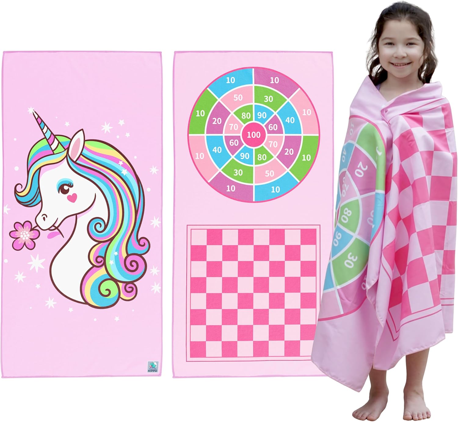 Kids Beach Towel with Game Print - Unicorn Fun Design