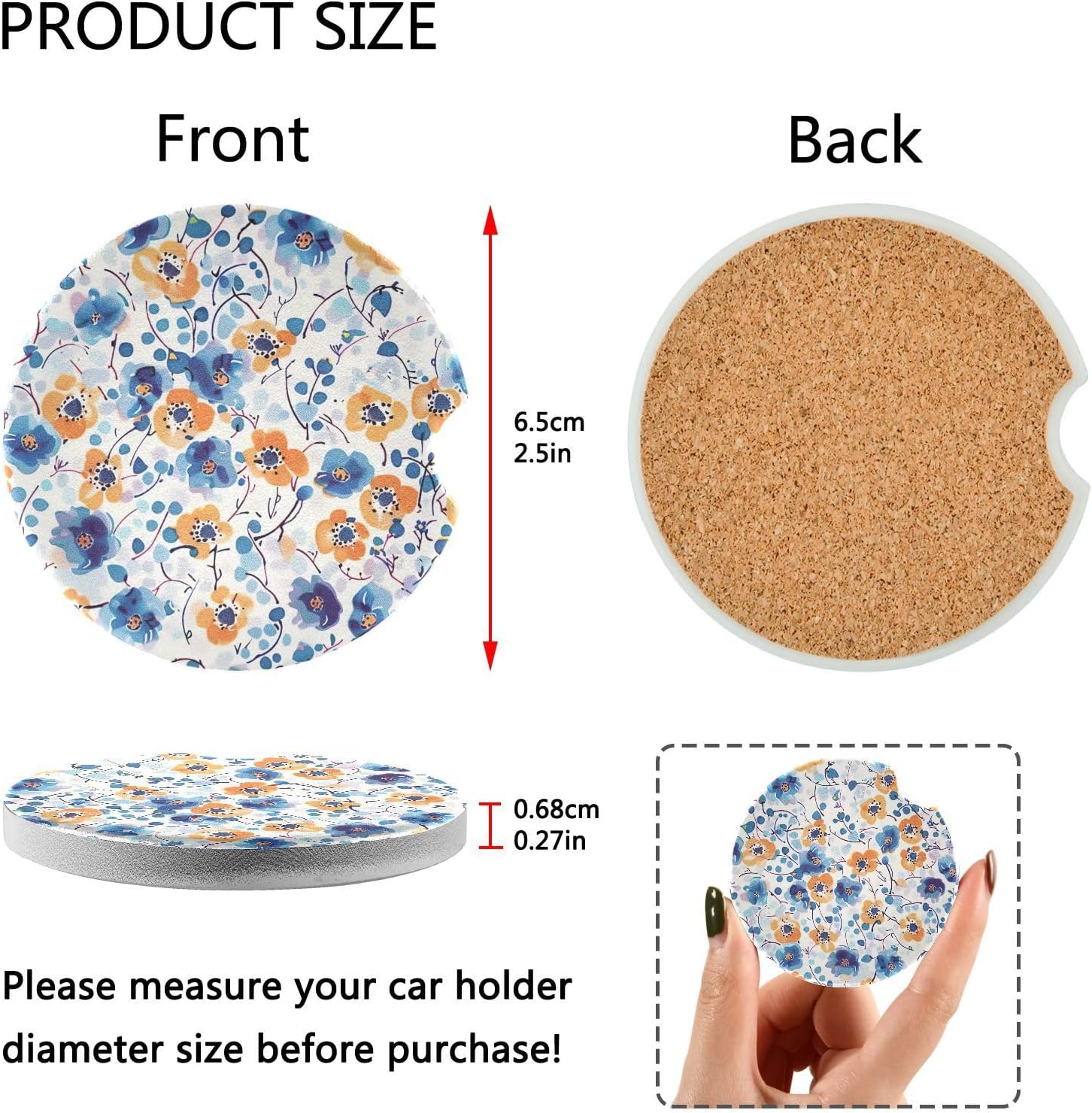 Yellow Flowers Car Cup Holder Coasters 2 Pack