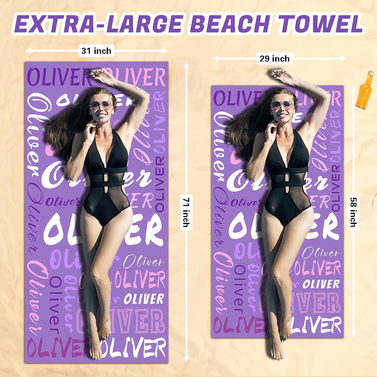 Personalized Beach Towel with Name Custom Dark Blue