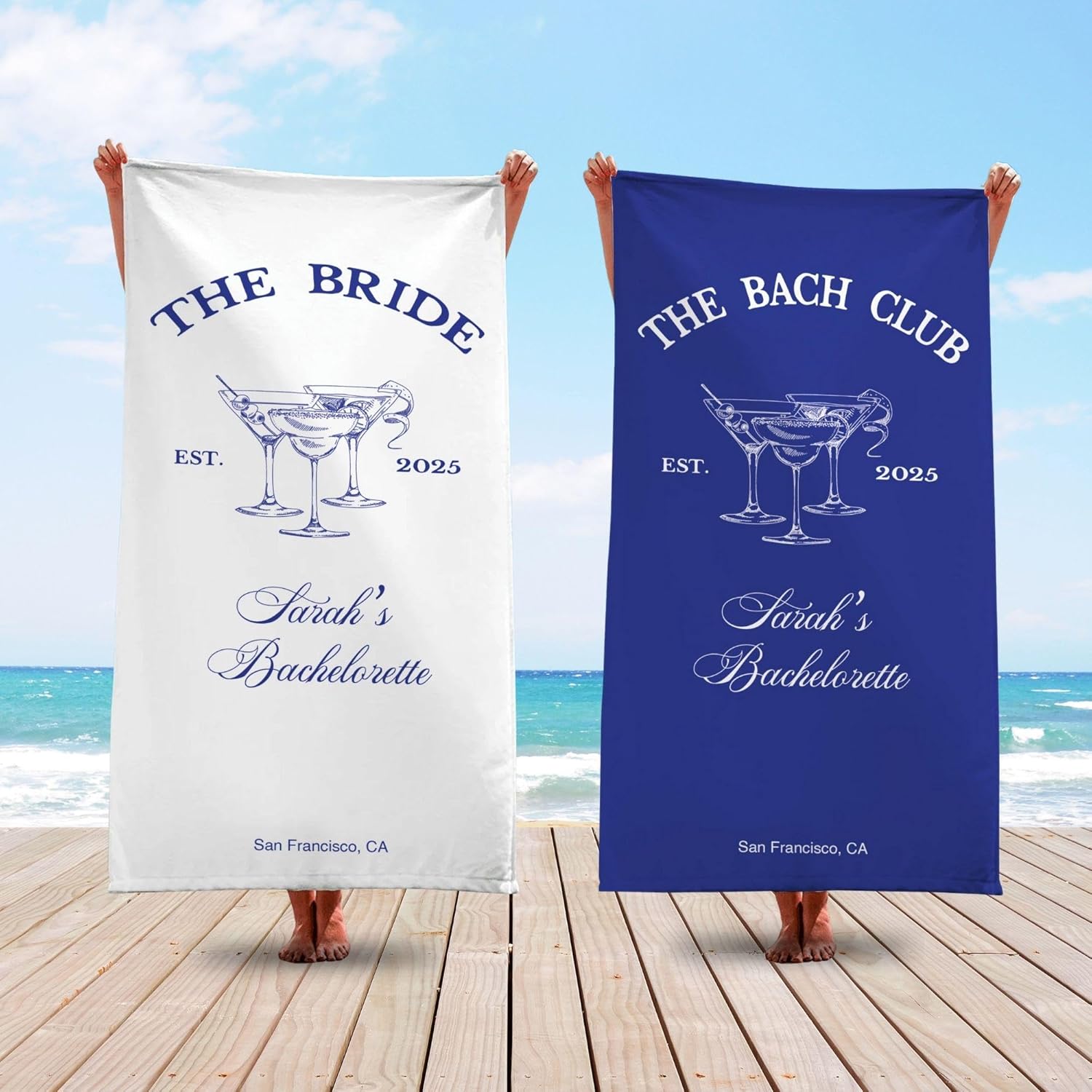 Personalized Bridesmaid Beach Towel with Name Location