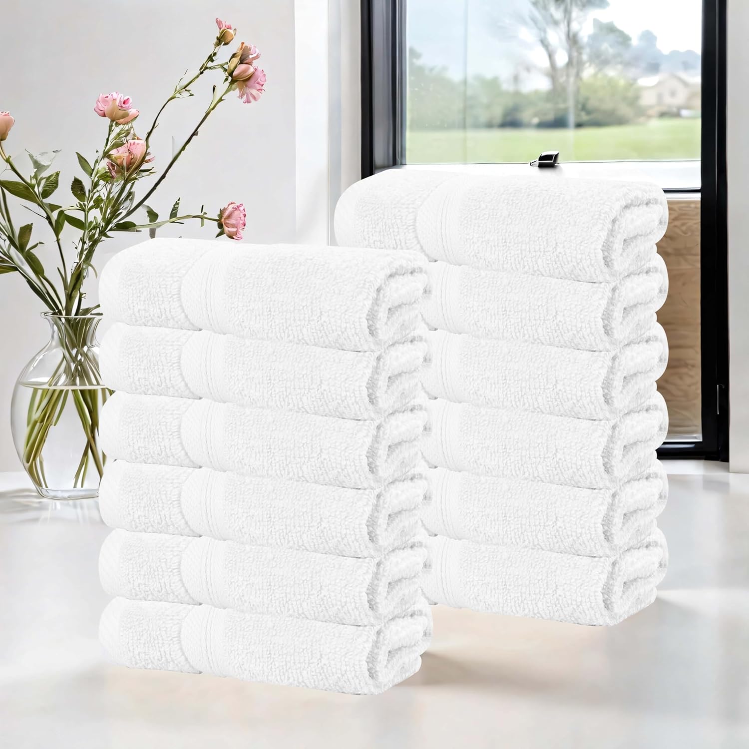 Superior 12-Piece Cotton Face Towel Set White