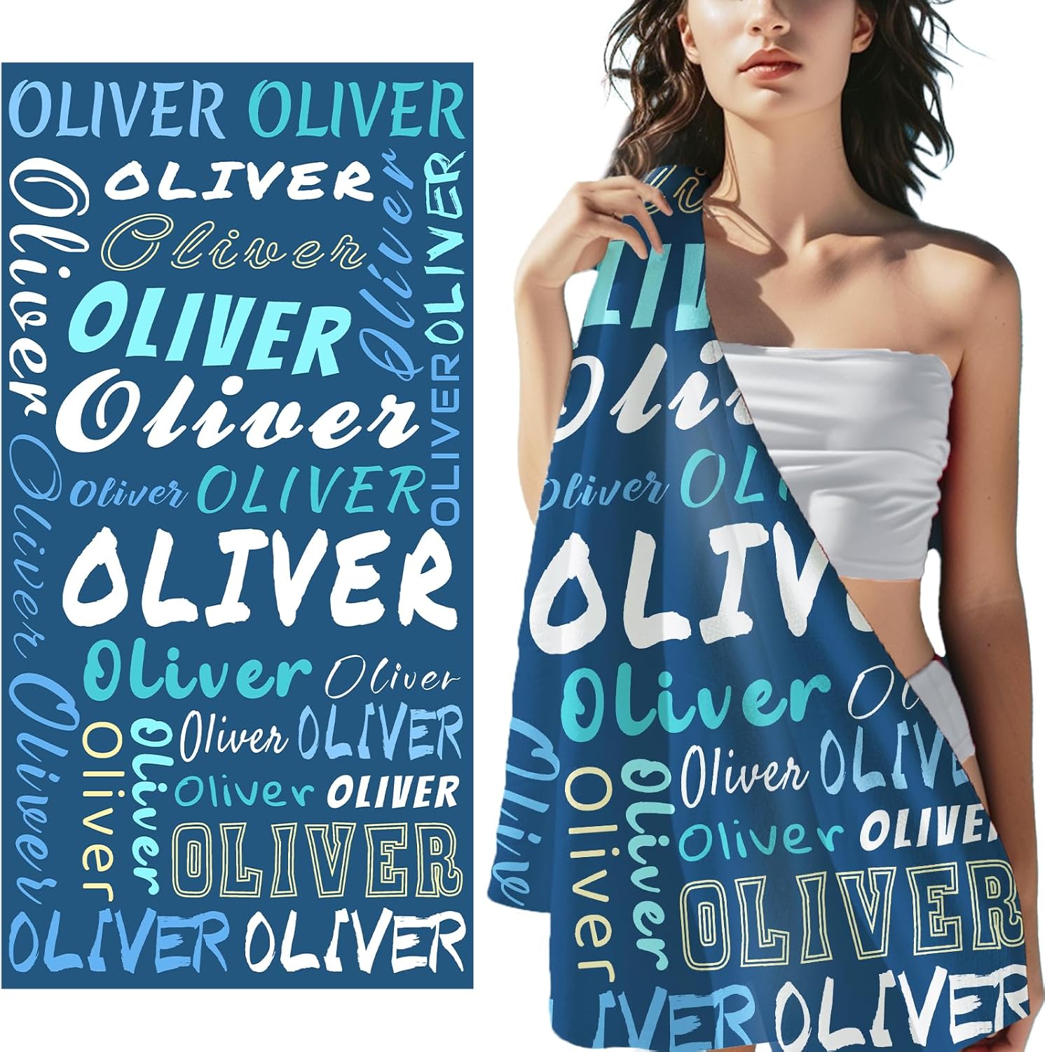 Personalized Beach Towel with Name Custom Dark Blue