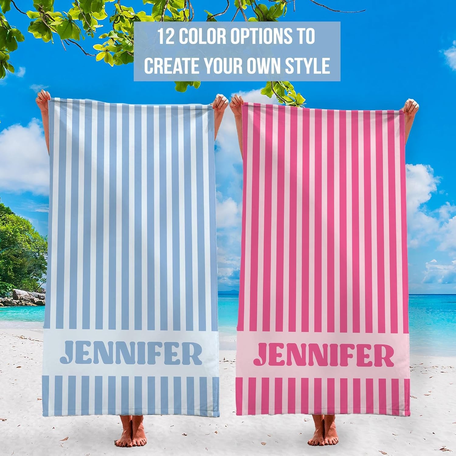 Personalized Beach Towel with Name - Custom Striped Design