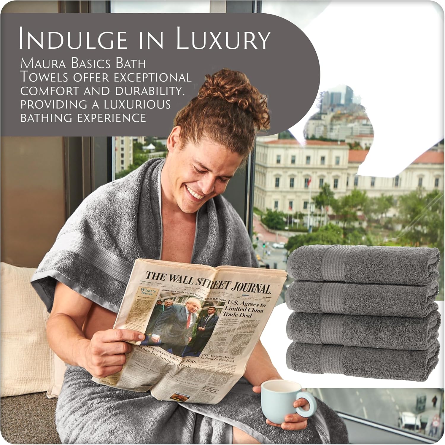 MAURA Basics Turkish Cotton Bath Towel Set 27x54 Space Gray