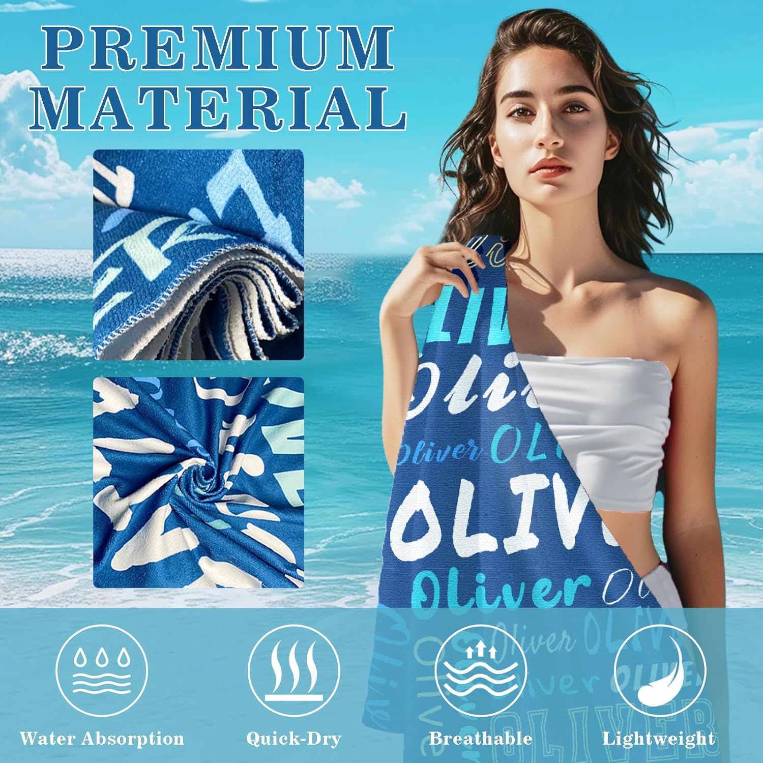 Personalized Beach Towel with Name Custom Dark Blue
