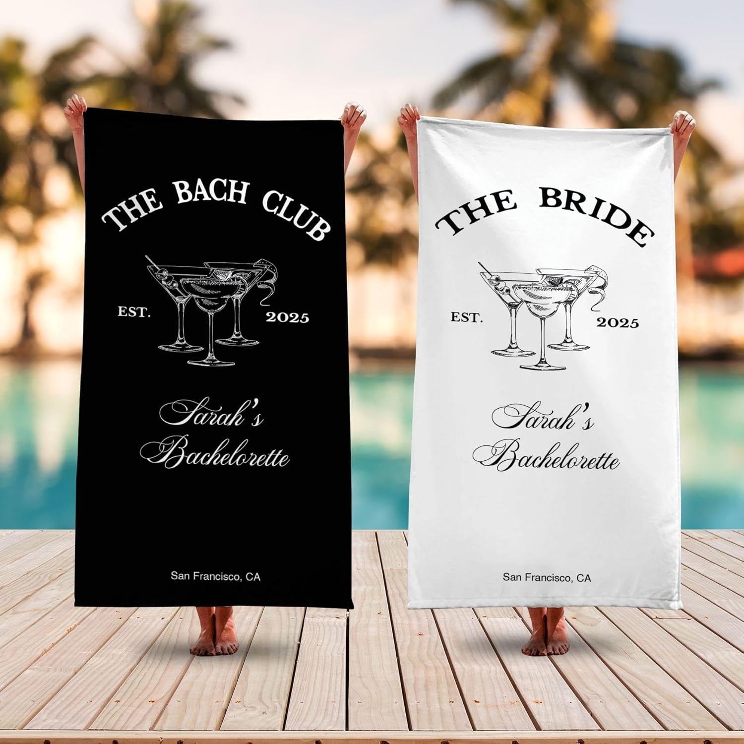 Personalized Bridesmaid Beach Towel with Name Location