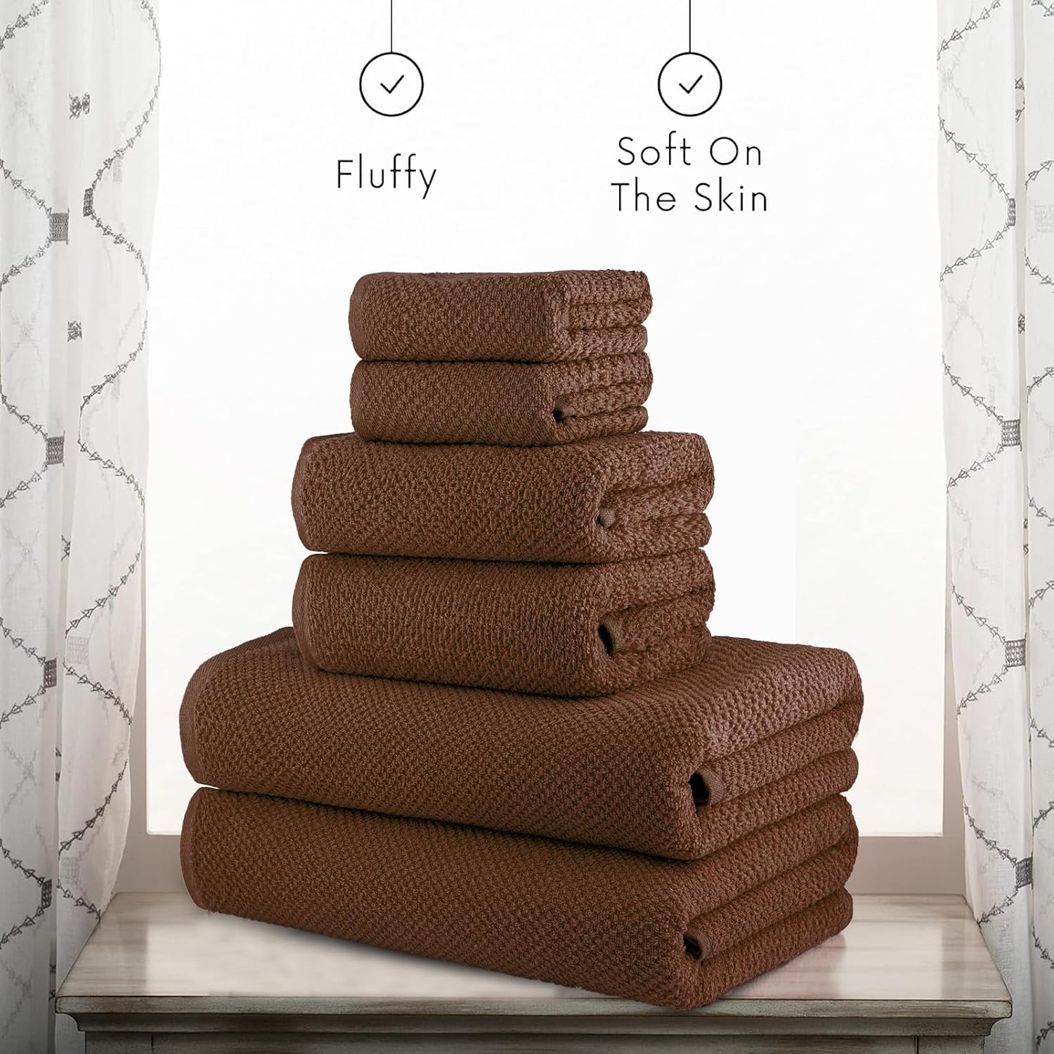 CASA COPENHAGEN Popcorn Textured 6-Piece Towel Set - Toffee Brown
