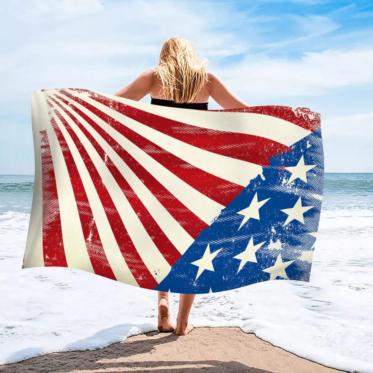 Aufmer American Flag Beach Towel - Lightweight Sandproof 27x55 Inch