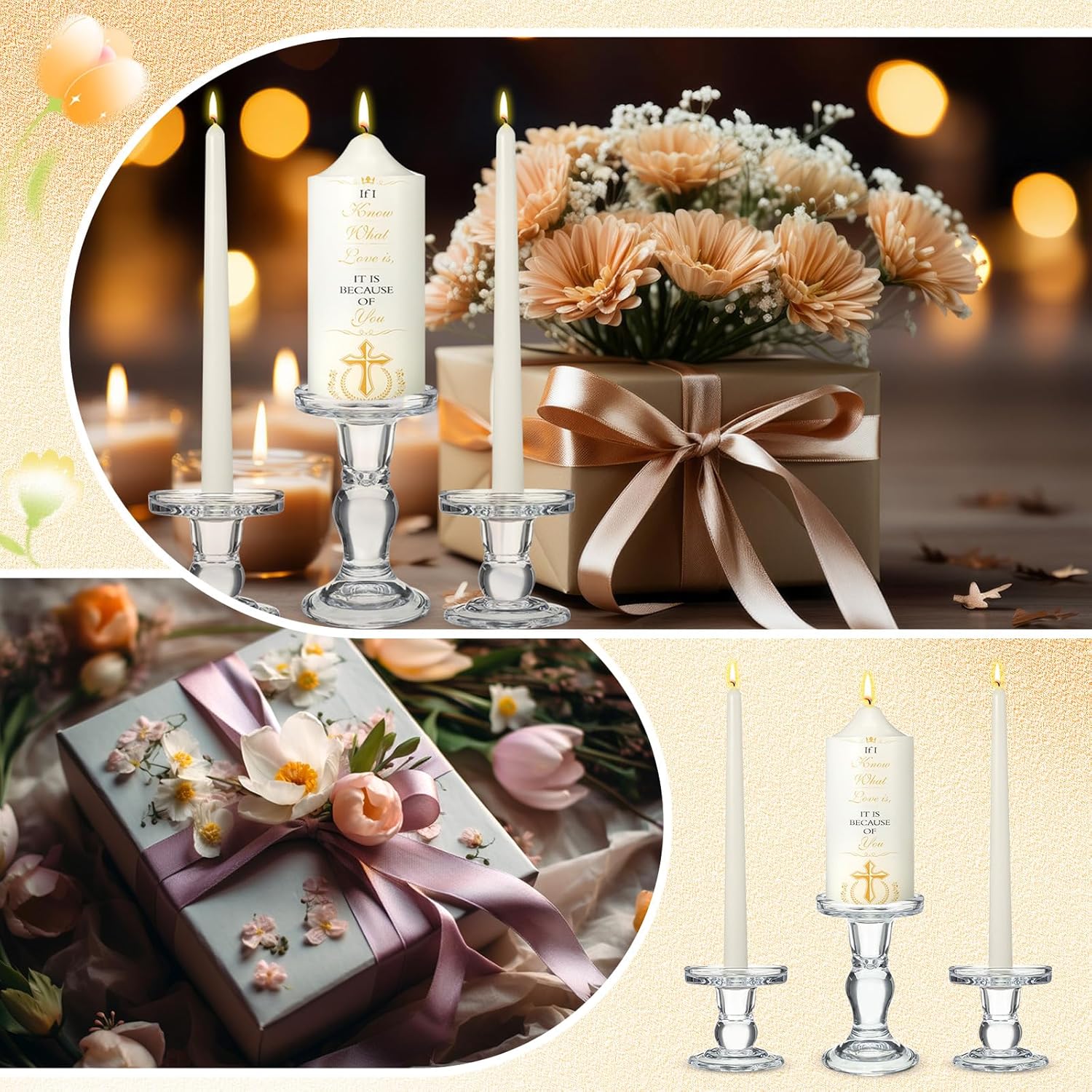 MTLEE 3 Unity Candles with Candle Holder for Wedding Ceremony 1