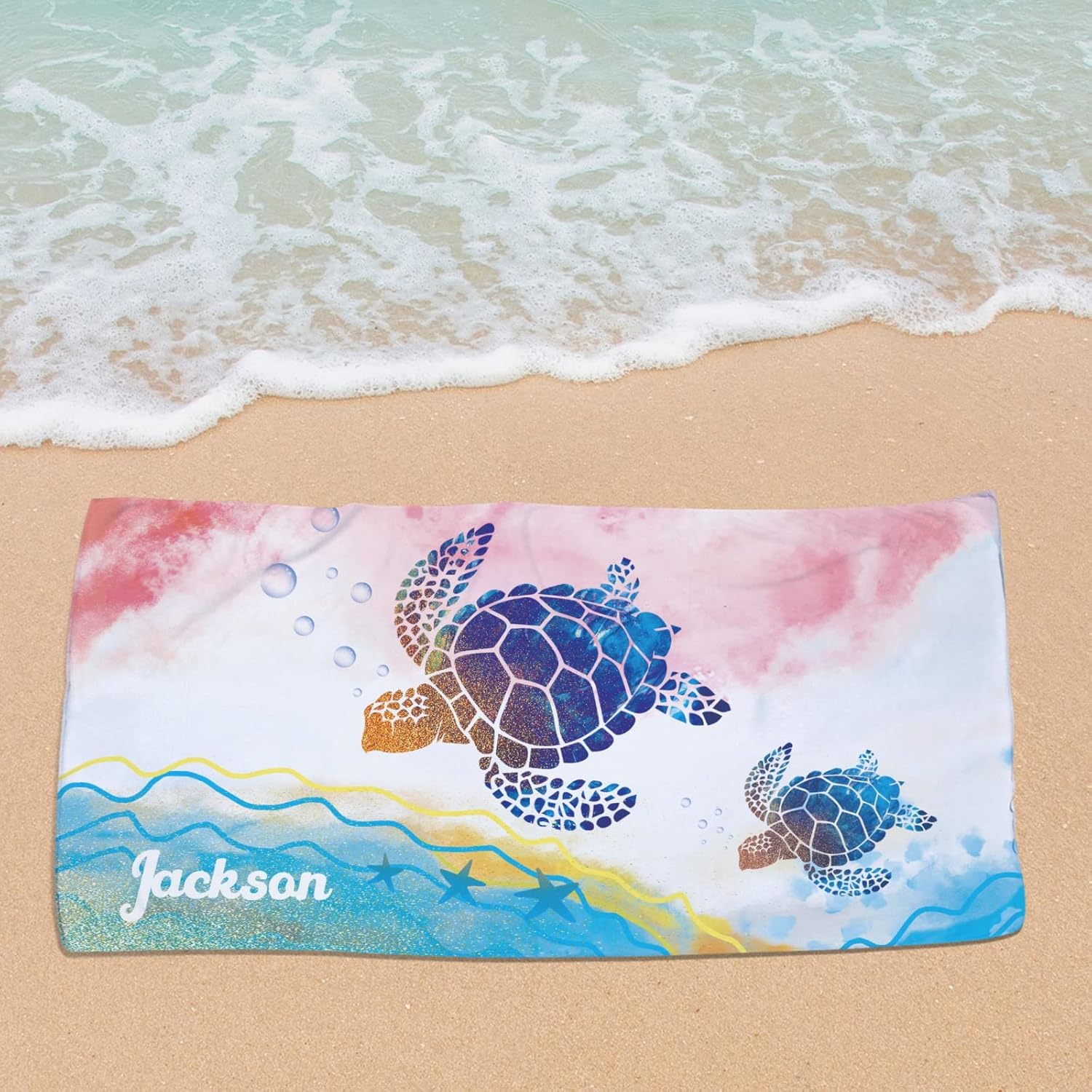 Personalized Sea Turtle Beach Towel with Name 1