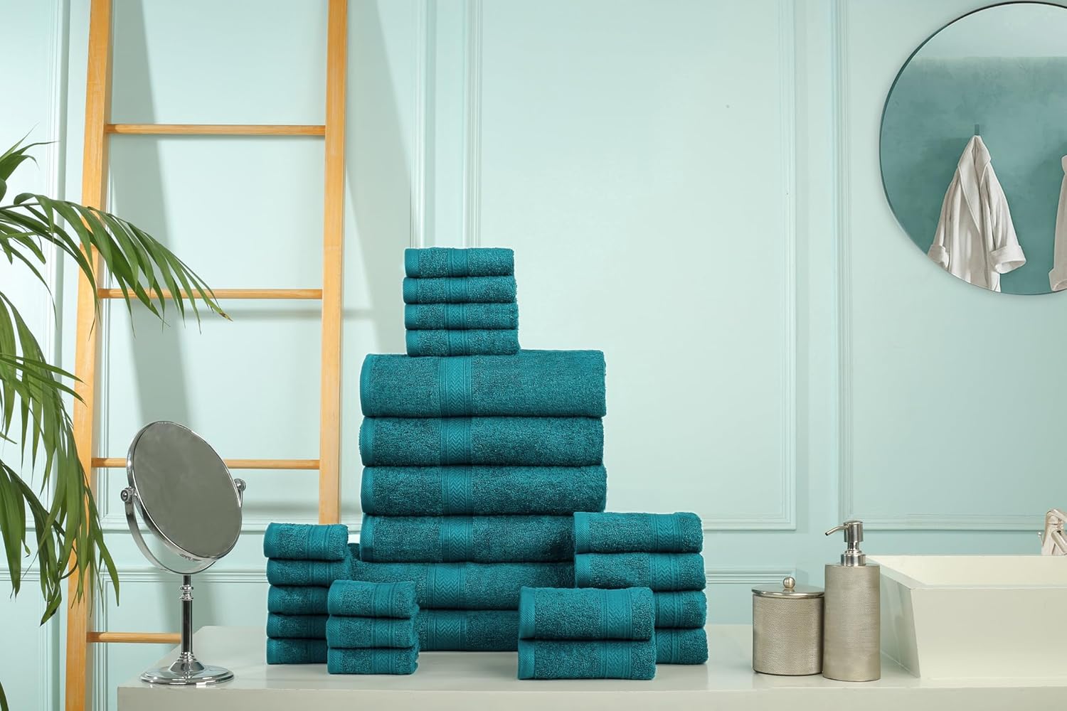 HILLFAIR 24 Pc Towel Set - 100 Cotton Teal