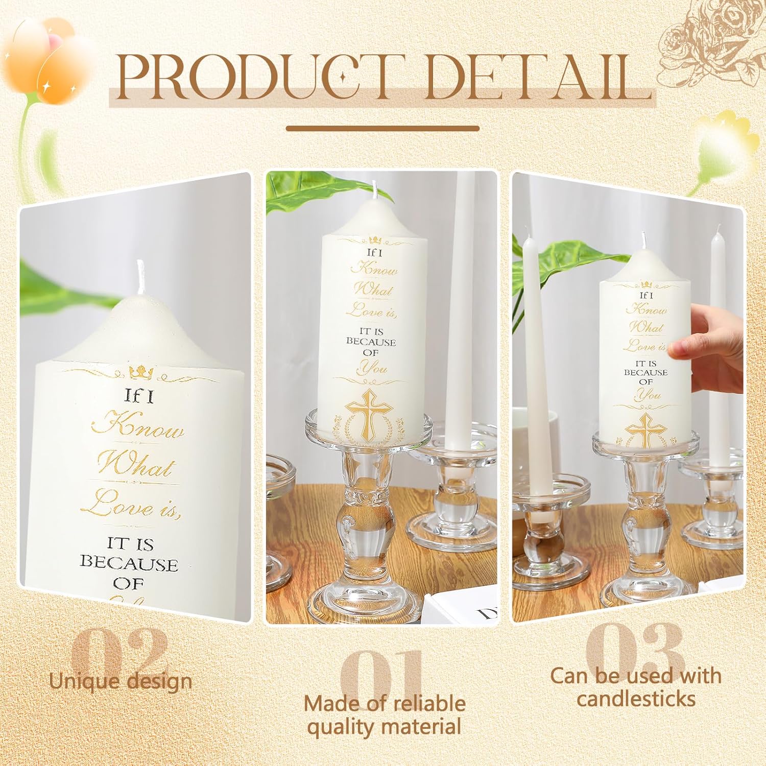 MTLEE 3 Unity Candles with Candle Holder for Wedding Ceremony 1