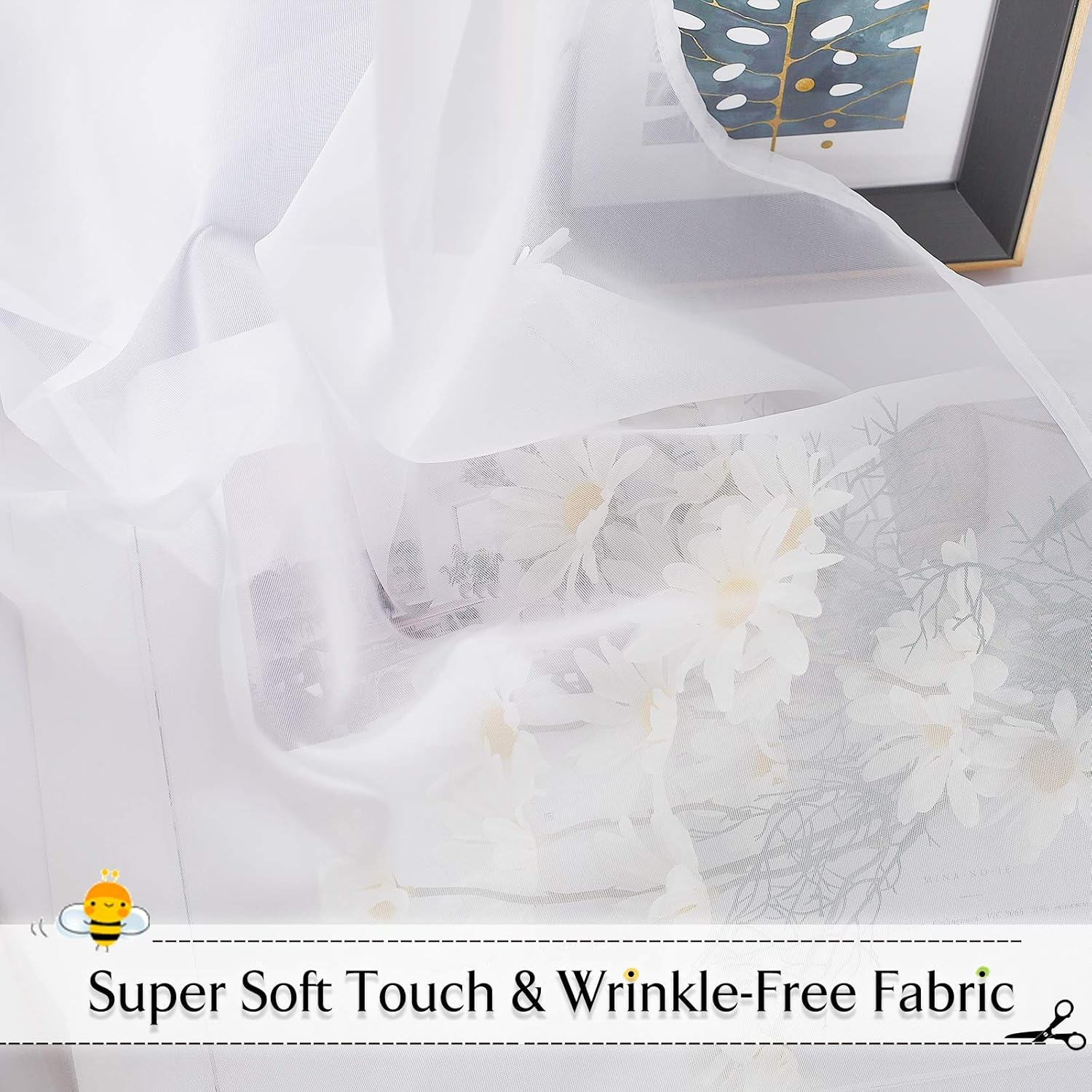 RYB HOME White Sheer Curtains for Canopy Bed 2 Panels