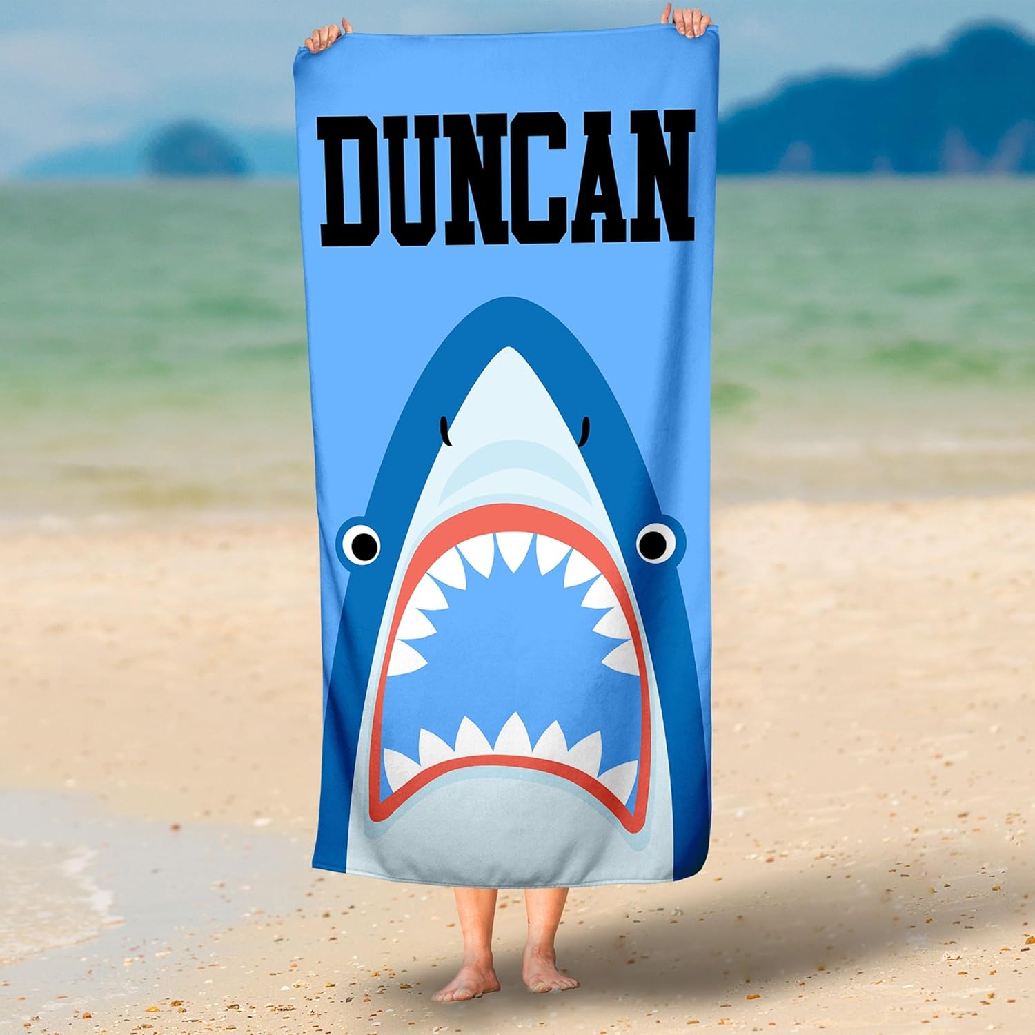 Personalized Shark Name Beach Towel for Kids