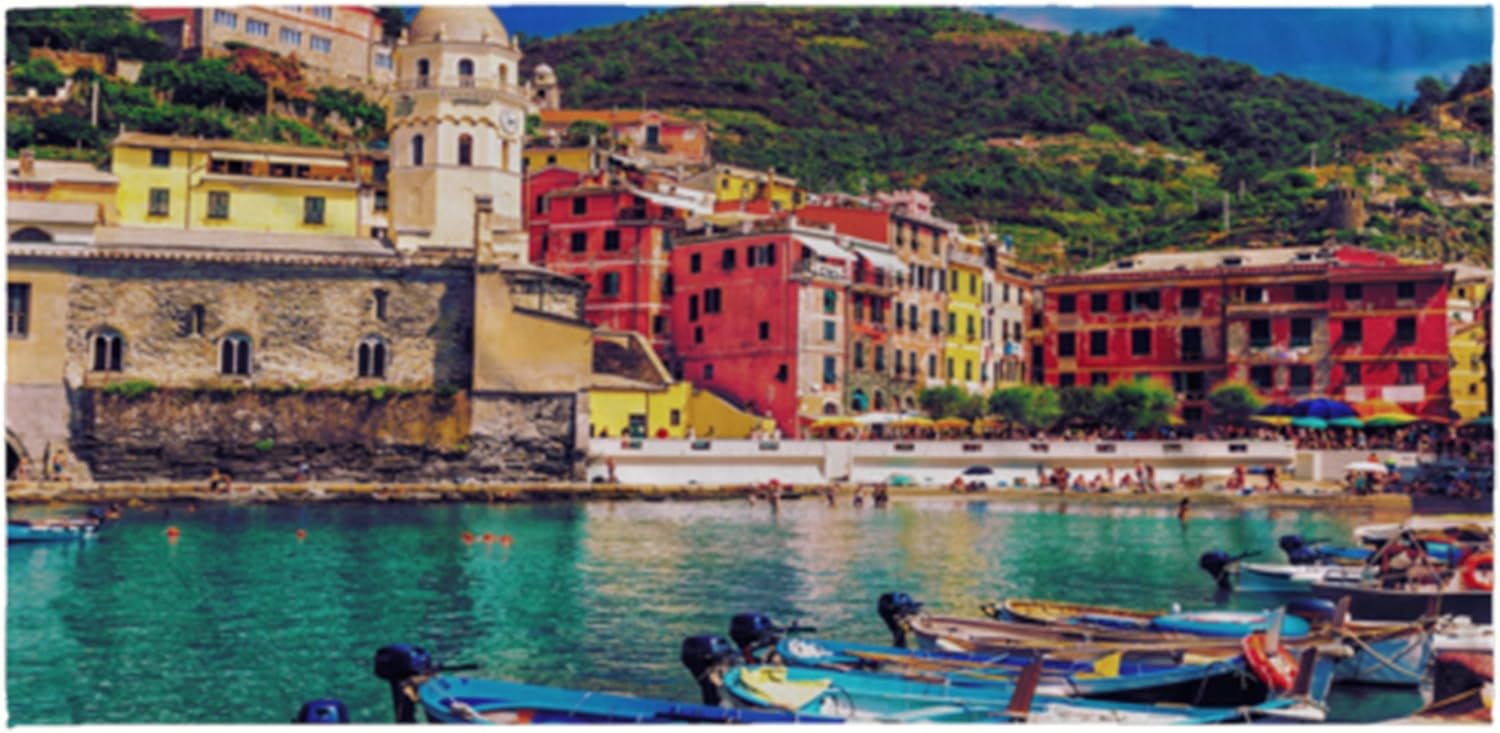 Italy Cinque Terre Design Microfiber Beach Towel - 30x62 Inch