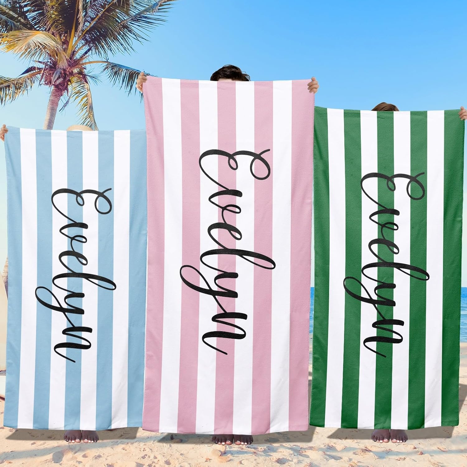 Customized Beach Towel with Name for Adults Kids Quick Dry Sand Free