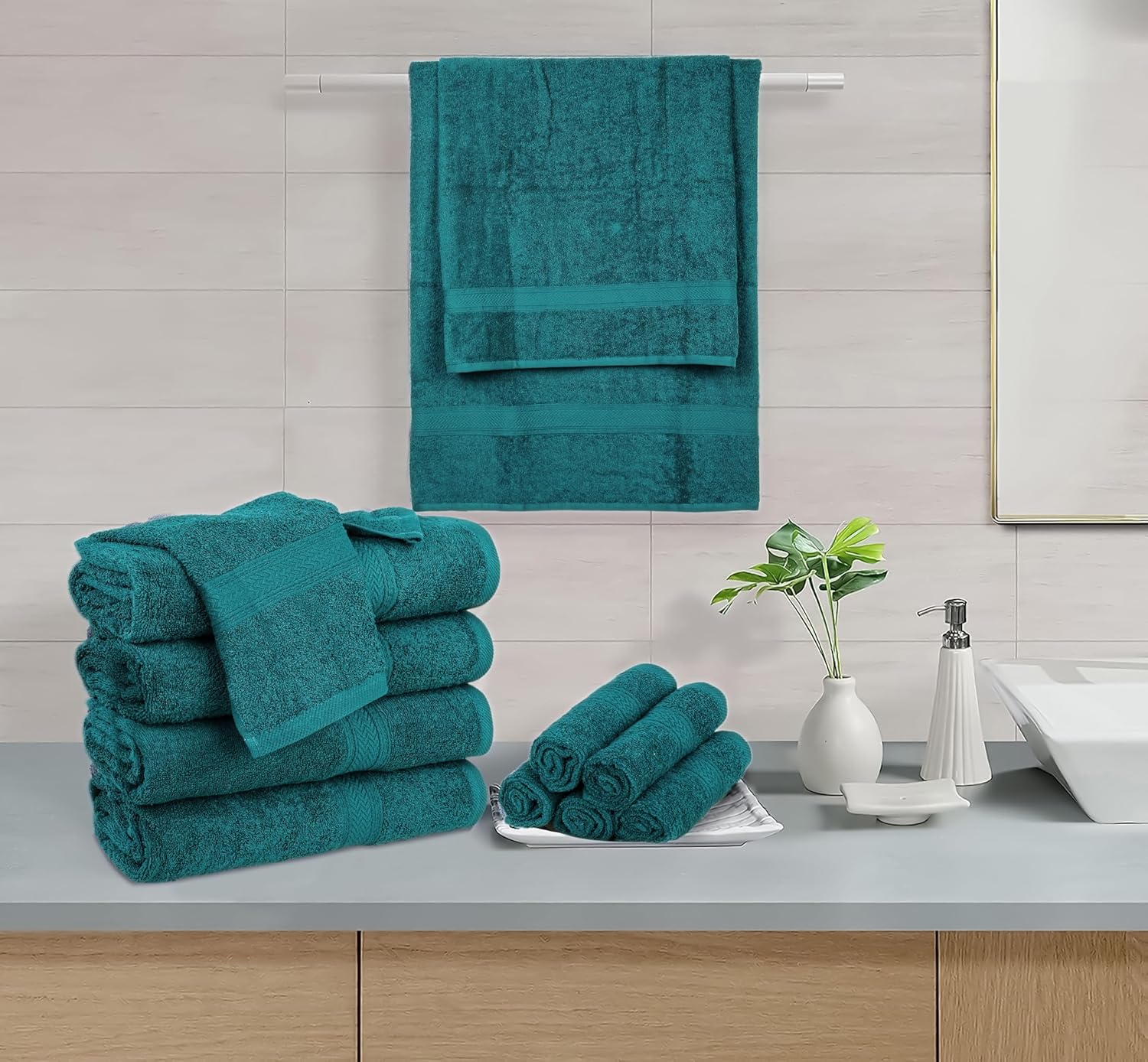HILLFAIR 24 Pc Towel Set - 100 Cotton Teal
