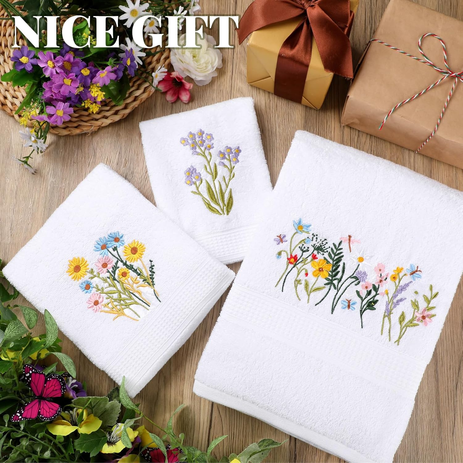 Moukeren 3 Pcs Spring Wildflower Bathroom Towel Set