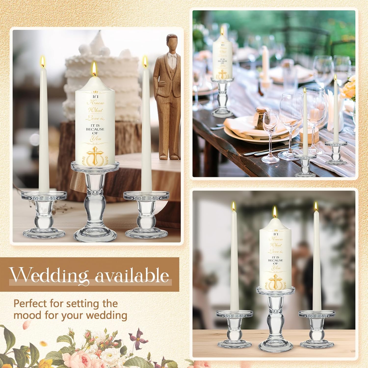 MTLEE 3 Unity Candles with Candle Holder for Wedding Ceremony 1
