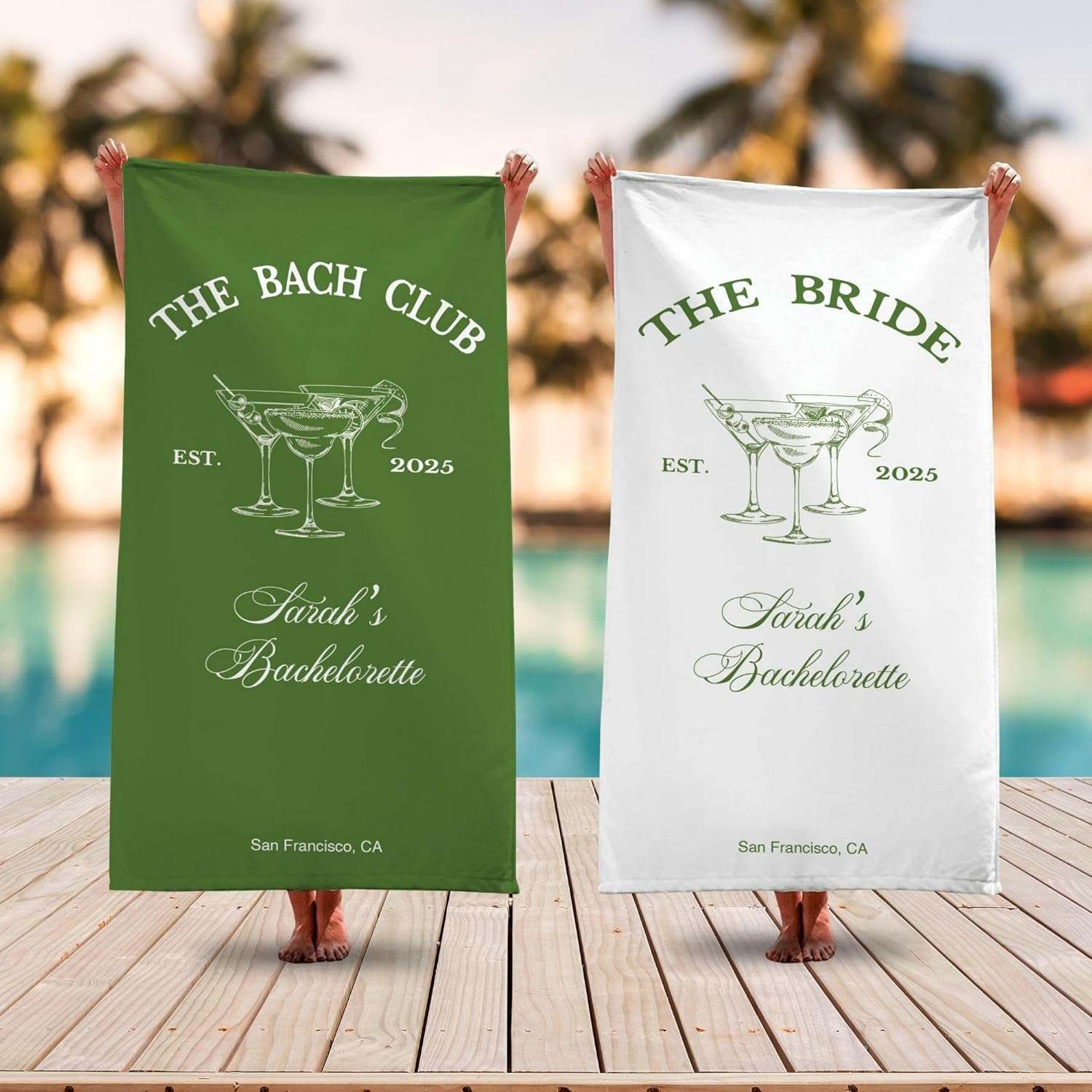 Personalized Bridesmaid Beach Towel with Name Location