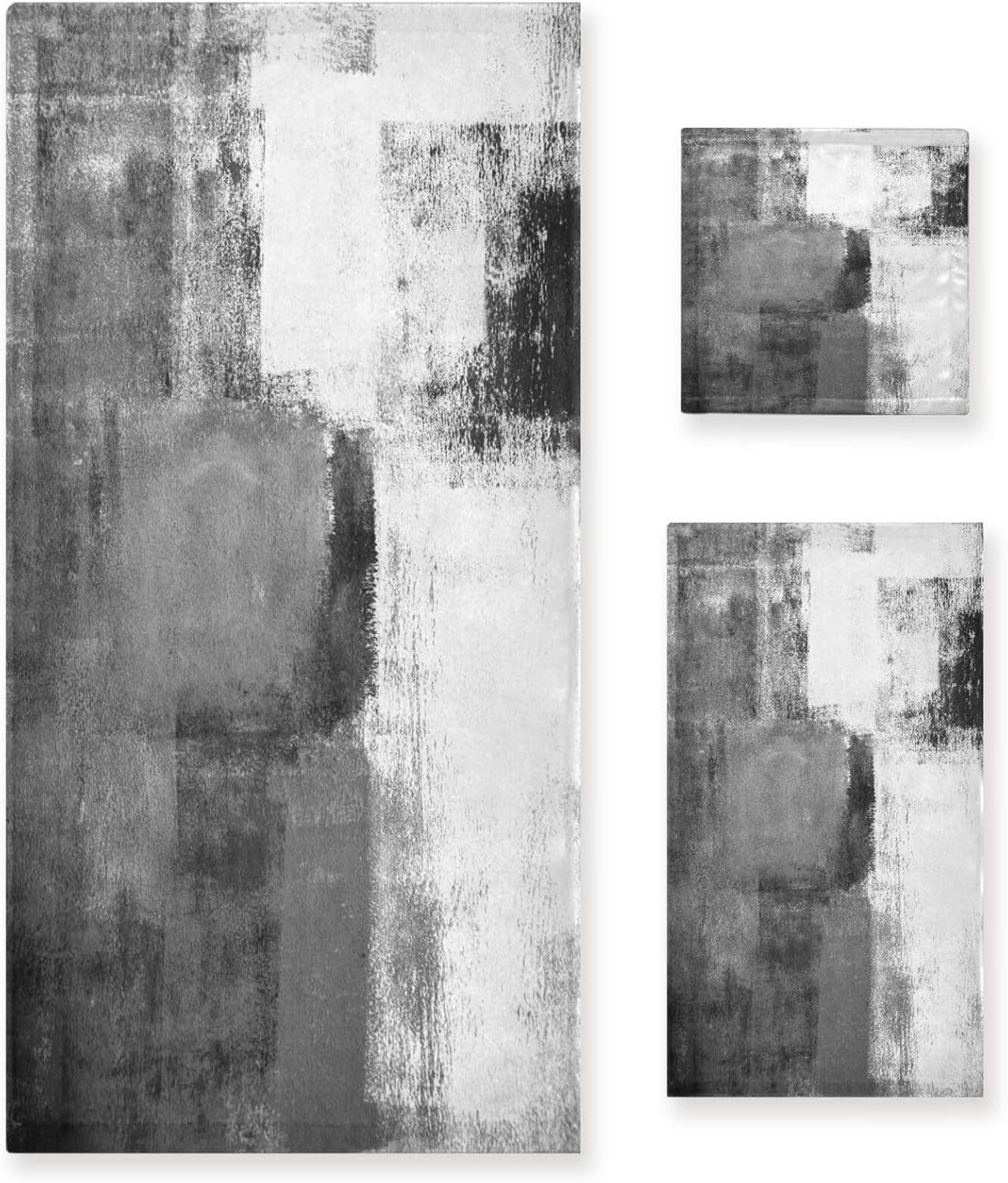 MATEKULI 3-Piece Black White Grey Towel Set