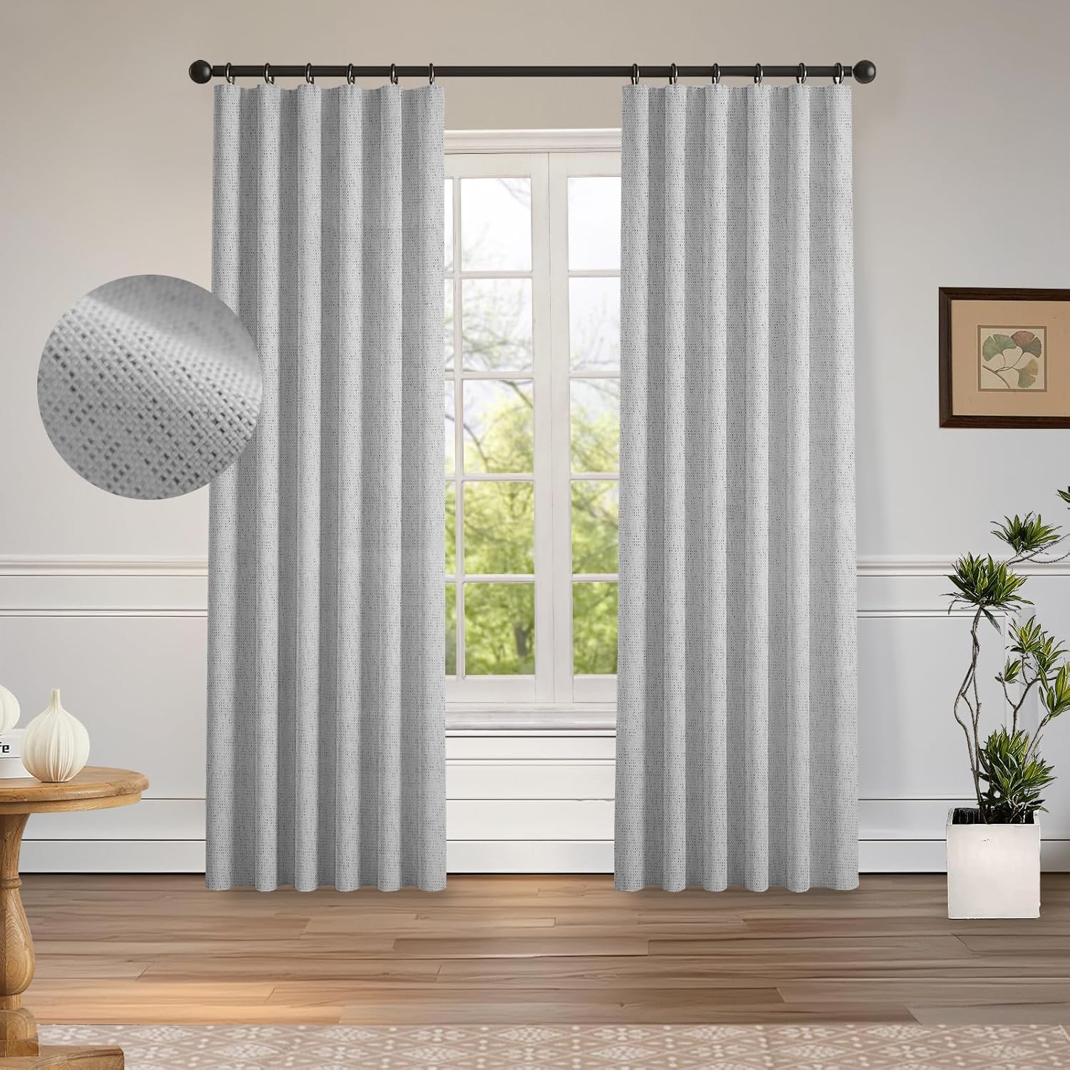Hugmoom Blackout Linen Curtains 2 Panels Set 96 Inches Long