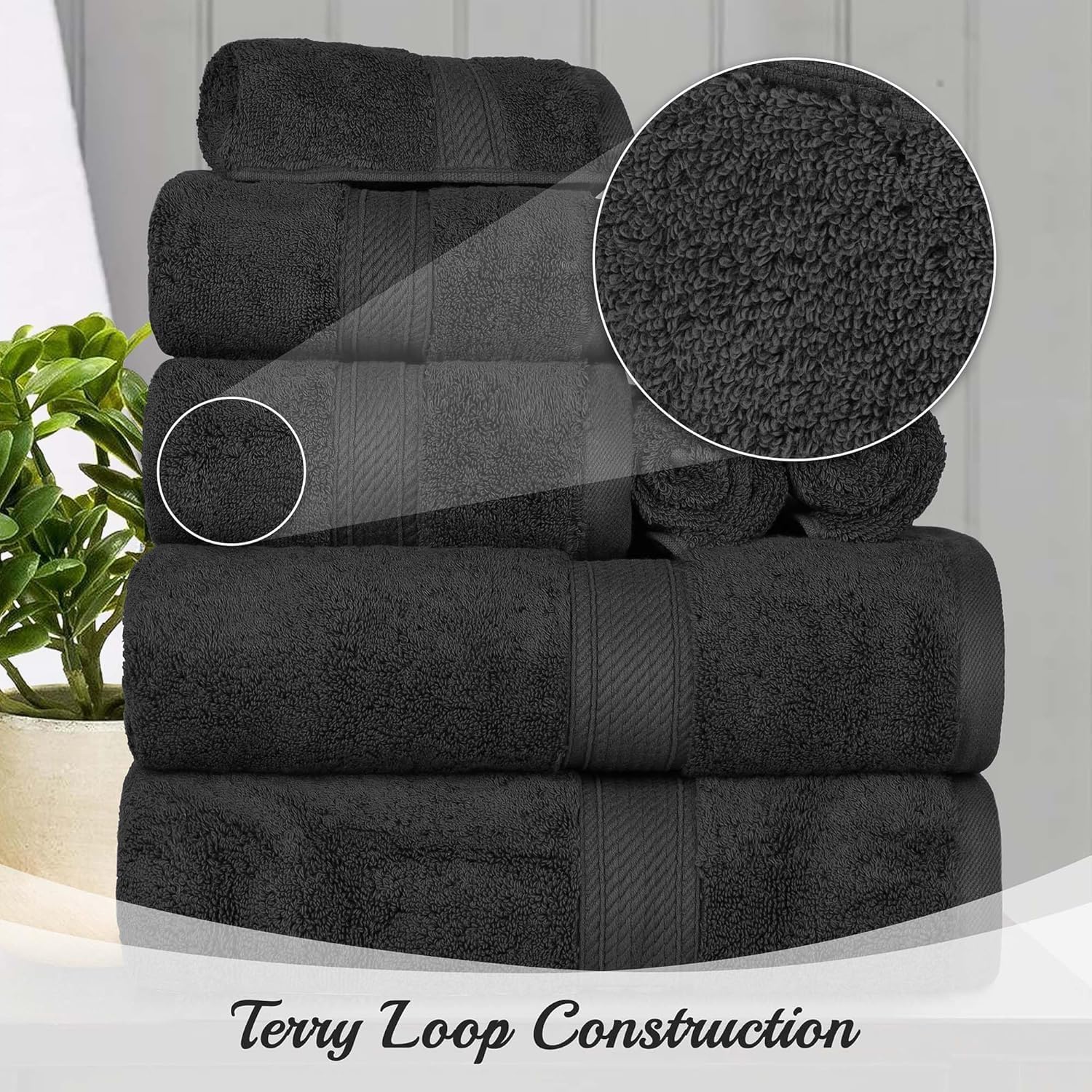 Superior Egyptian Cotton 10-Piece Towel Set - Black