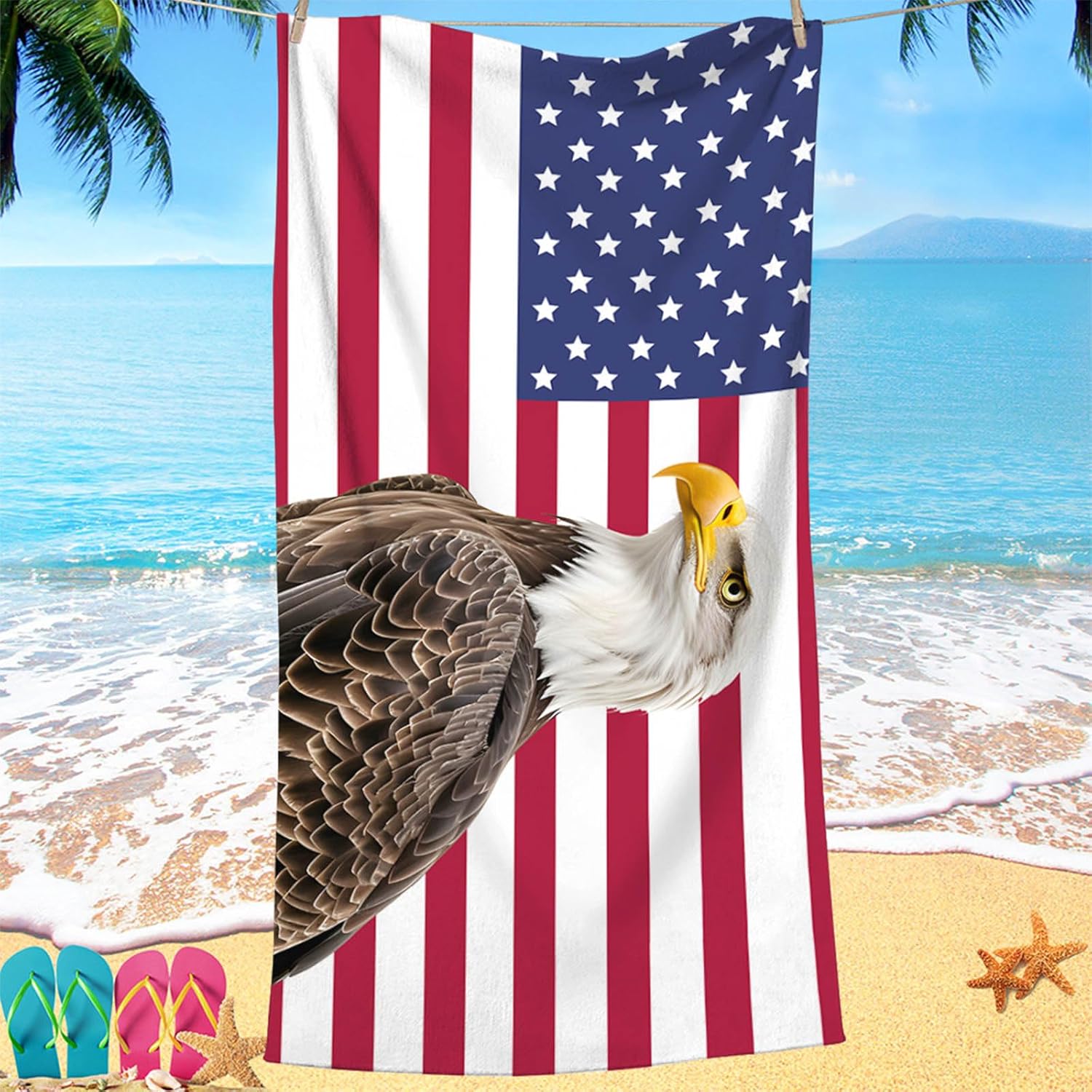 Red White Blue Stars and Stripes Patriotic Beach Towel