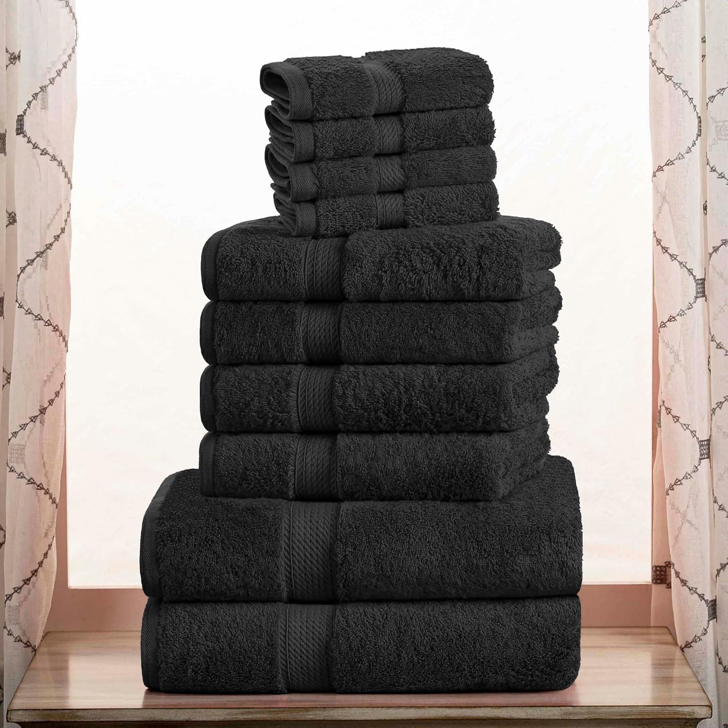 Superior Egyptian Cotton 10-Piece Towel Set - Black