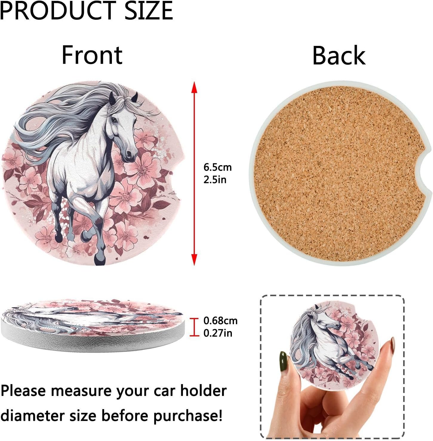 Takiito Horse Flowers Car Coasters 2 Pack