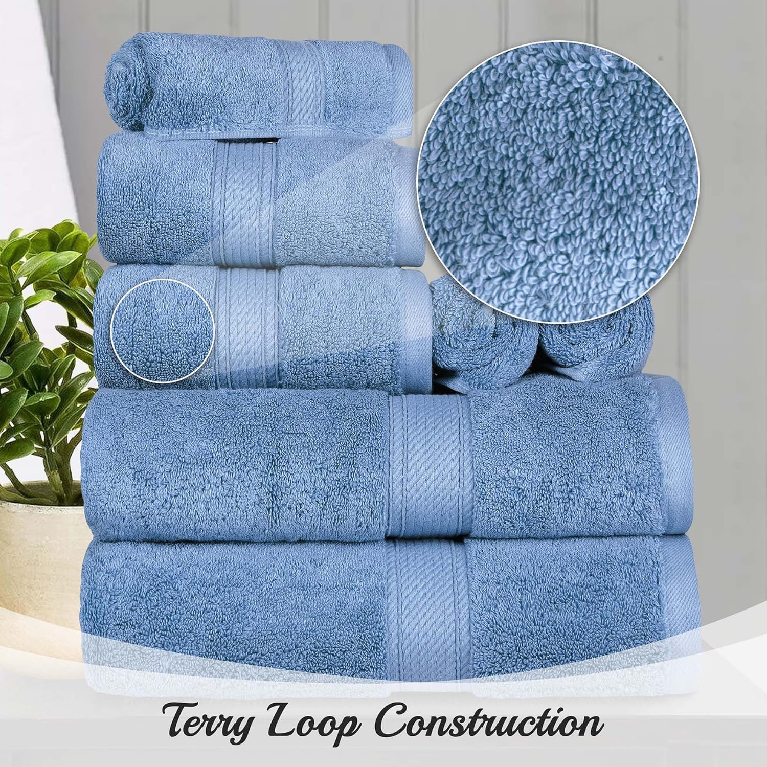 Superior Denim Blue Egyptian Cotton 6-Piece Towel Set