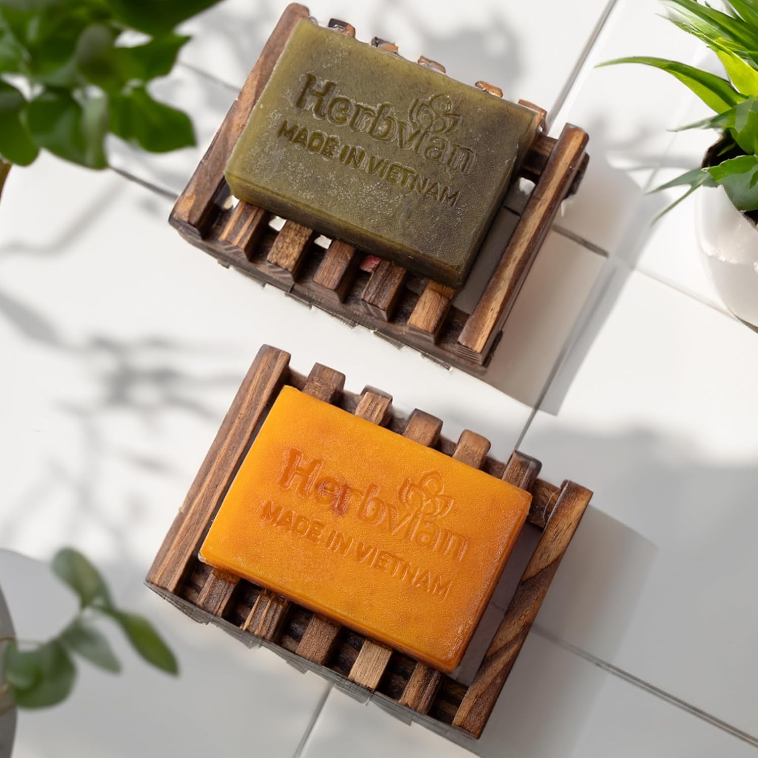 Herbvian 2 Pcs Wooden Soap Dish Holder