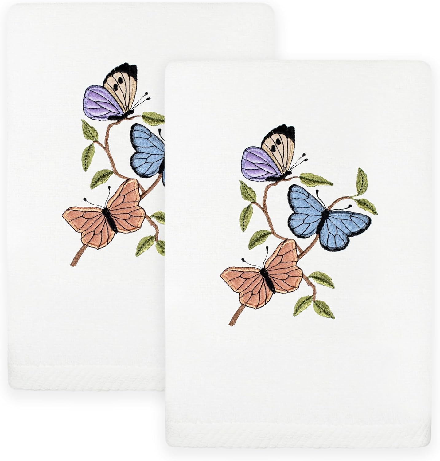 Spring Flurry 2-Piece Hand Towel Set White with Butterfly Applique