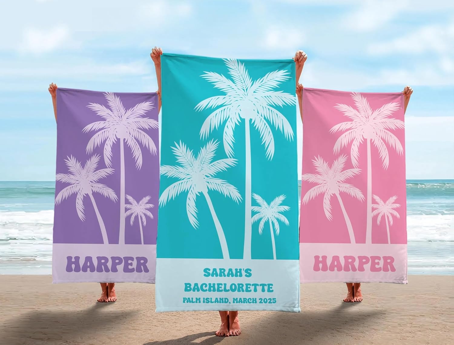 Personalized Beach Towel with Name and Palm Tree Design