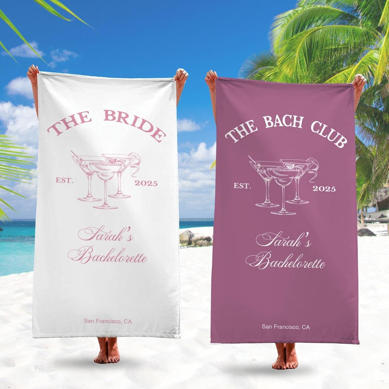 Personalized Bridesmaid Beach Towel with Name Location