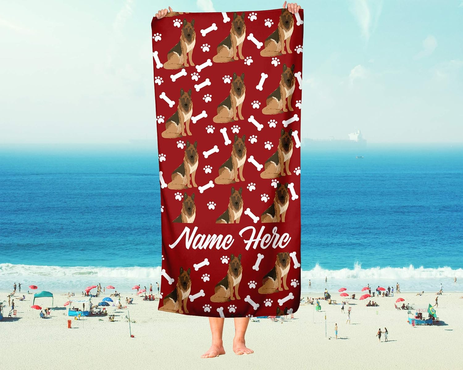 Personalized Brown German Shepherd Beach Bath Towel - Large Medium