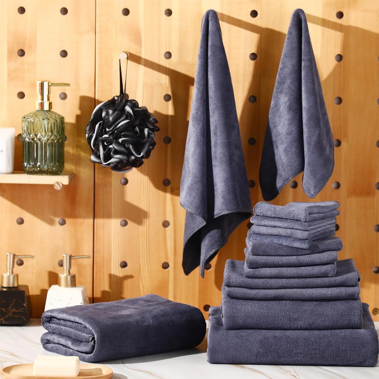 Mixweer 24-Piece Bath Towel Set Dark Grey Microfiber