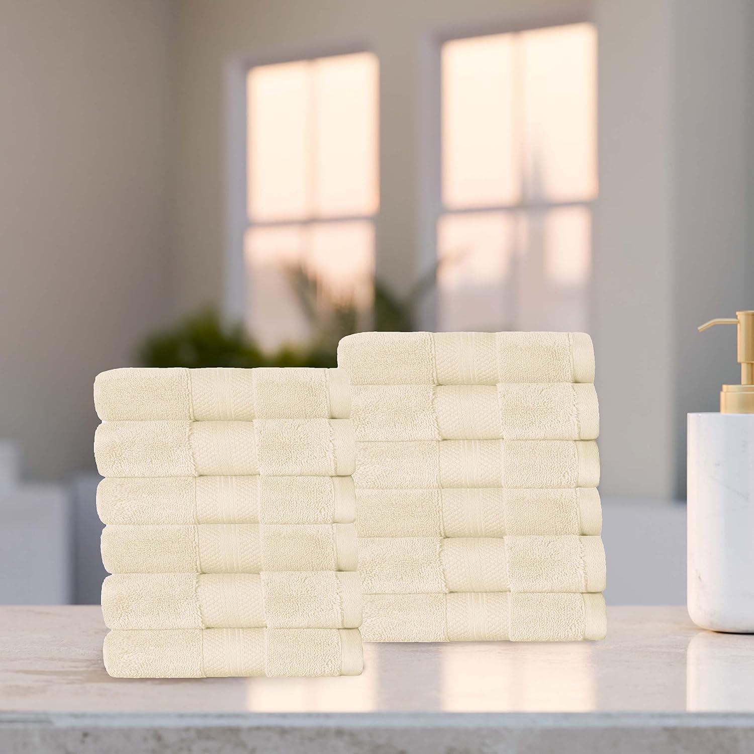 Superior Turkish Cotton 12-Piece Face Towel Set Ivory
